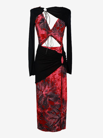 ゴスロリパンクドレス レースアップ花柄スリットドレス