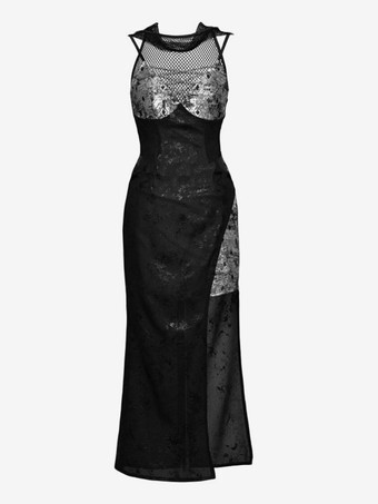 ゴスロリ パンク ドレス レース サイド スリップ ブラック ドレス