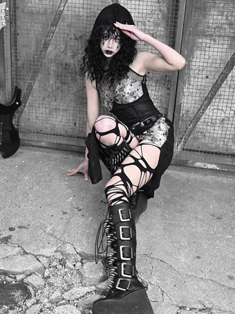 ゴスロリ パンク ドレス レース サイド スリップ ブラック ドレス