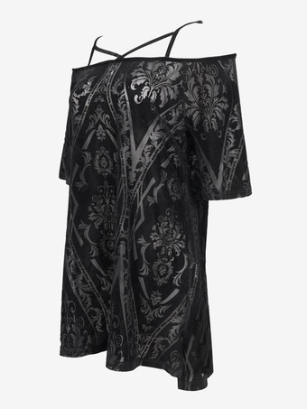   ゴスロリ ドレス フローラル プリント ブラック ブラック