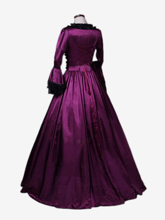 パープルレトロコスチュームレースポリエステルドレス女性のレトロチュニックマリーアントワネットコスチュームマスカレードボールガウン