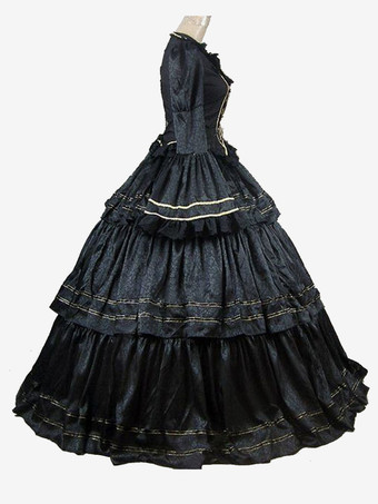 ブラックレトロコスチュームフリルポリエステルトップ女性のレトロセットマリーアントワネット衣装仮面舞踏会夜会服