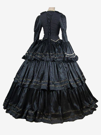ブラックレトロコスチュームフリルポリエステルトップ女性のレトロセットマリーアントワネット衣装仮面舞踏会夜会服