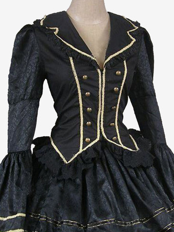 ブラックレトロコスチュームフリルポリエステルトップ女性のレトロセットマリーアントワネット衣装仮面舞踏会夜会服