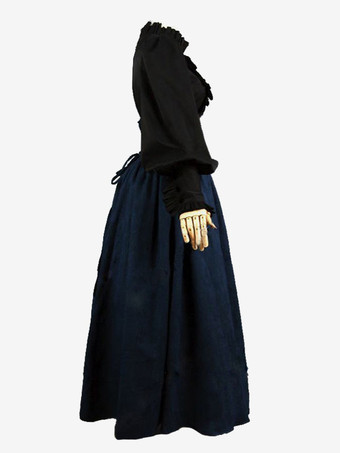 黒レトロコスチューム女性のマリーアントワネット衣装フリルポリエステルセットスカートトップロイヤル 18 世紀衣装