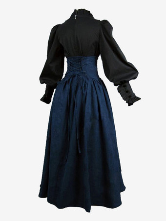 黒レトロコスチューム女性のマリーアントワネット衣装フリルポリエステルセットスカートトップロイヤル 18 世紀衣装