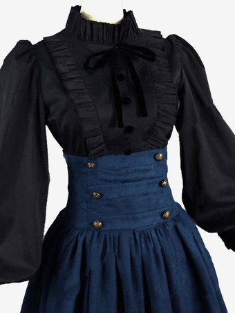 黒レトロコスチューム女性のマリーアントワネット衣装フリルポリエステルセットスカートトップロイヤル 18 世紀衣装