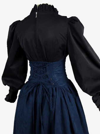 黒レトロコスチューム女性のマリーアントワネット衣装フリルポリエステルセットスカートトップロイヤル 18 世紀衣装