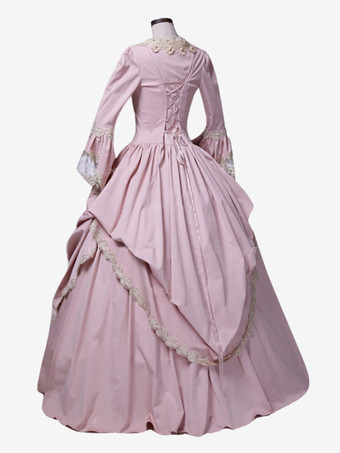 ピンクのレトロな衣装フリルポリエステルスカート女性のマリーアントワネット衣装レトロセットパーティーウエディングドレス