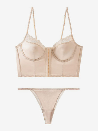 ブラジャー ショーツ セット シャンパン レース 2点セット マットサテン 大人のセクシーランジェリー