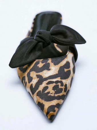 レディース リボン フラット スエード レザー ミュール コーヒー ブラウン