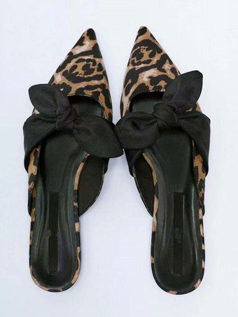 レディース リボン フラット スエード レザー ミュール コーヒー ブラウン