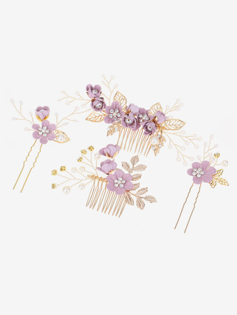 ピンク かぶとウェディングメタルブライダルヘアアクセサリー