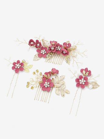 ホットピンクかぶとウェディングメタルブライダルヘアアクセサリー