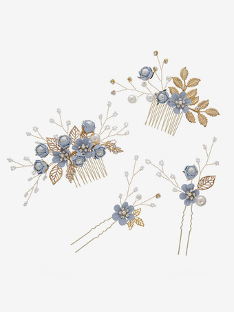 パステルブルーかぶとウェディングメタルブライダルヘアアクセサリー