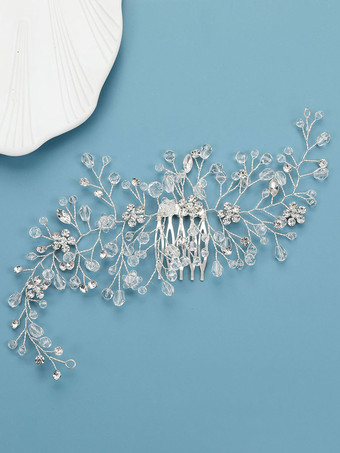 ライトグレー ヘッドピース ウェディング メタル ブライダル ヘアアクセサリー