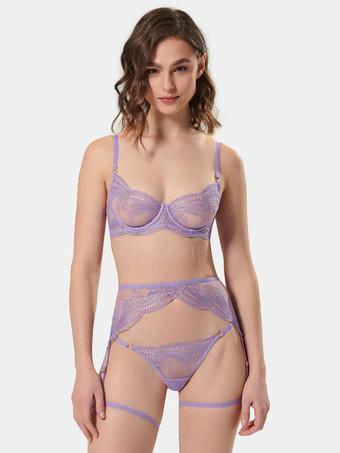 Bra & Panty Sets Lavender Lace 3-Piece Adult's Sexy Lingerie