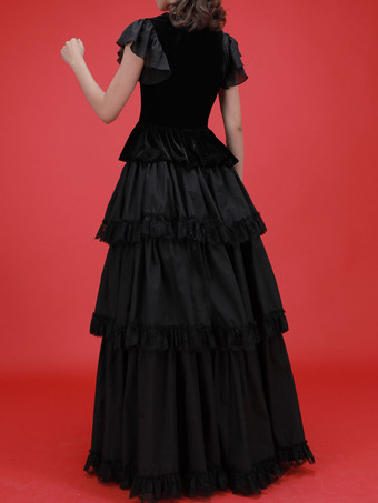   ゴスロリ ドレス ティアード レース ブラック ブラック