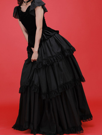   ゴスロリ ドレス ティアード レース ブラック ブラック