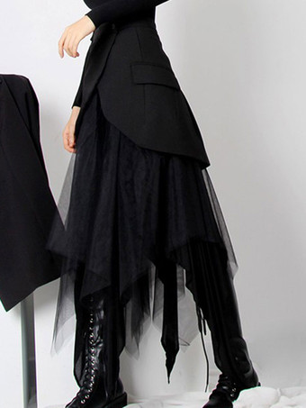 スチームパンク ロリータ スカート ブラック ティアード ロリータ スカート