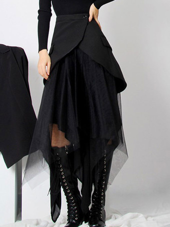 スチームパンク ロリータ スカート ブラック ティアード ロリータ スカート