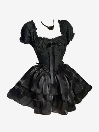 ゴスロリ ドレス ティアード フリル ブラック ブラック