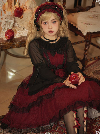 ハロウィン ゴシックロリータ ドレス フリル リボン バーガンディ バーガンディ