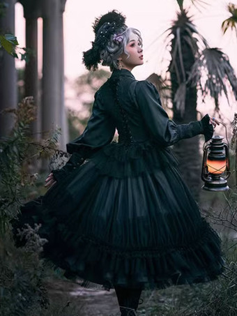 ゴシックロリータ ドレス フリル レース ブラック バーガンディ