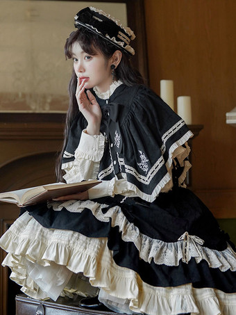 スチームパンクロリータSKブラックリボンレースロリータスカート