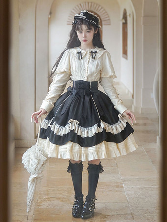 甘いロリータ ブラウス エクリュ ホワイト 長袖 ロリータ トップ リボン フリル ロリータ シャツ
