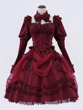 ゴスロリスカート 黒リボンフリルロリータスカート