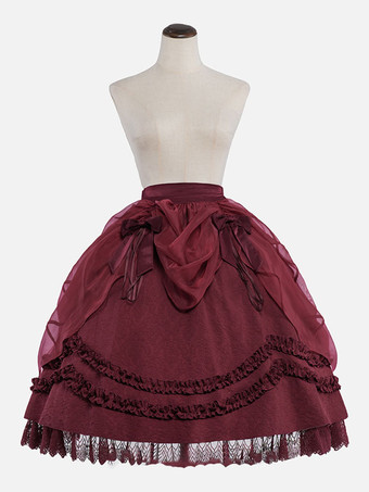 ゴスロリスカート 黒リボンフリルロリータスカート