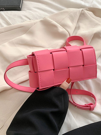 Gewebte Damentaschen Barbie Rosa PU-Leder-Umhängegurt-Brusttasche