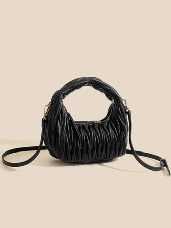 ブラック レディースバッグ ピンク プリーツ PUレザー ホーボーバッグ