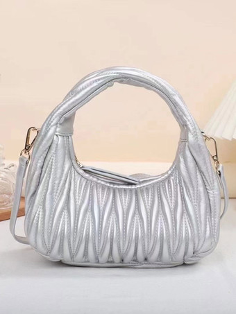 シルバー レディースバッグ ピンク プリーツ PUレザー ホーボーバッグ