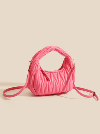 Women's Bags Barbie Pink Pleated PU Leather Hobo Bag