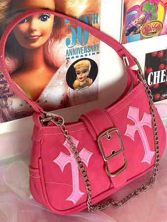 Borse da donna Barbie Borsa hobo in pelle PU rosa con catene