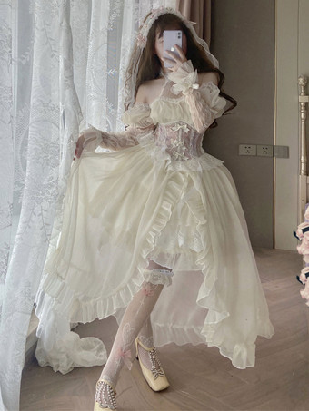 ロリータドレス ティーパーティースタイル ロリータスカート レース半袖 ポリエステル スイートドレス