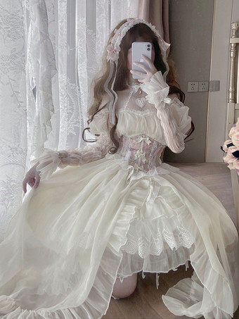 ロリータドレス ティーパーティースタイル ロリータスカート レース半袖 ポリエステル スイートドレス