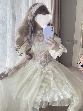 ピンクロリータドレス ティーパーティースタイル ロリータスカート レース半袖 ポリエステル スイートドレス