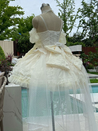 スイートロリータ JSK ドレス エクリュ ホワイト ノースリーブ パール レース ロリータ ジャンパー スカート ウェディング ドレス