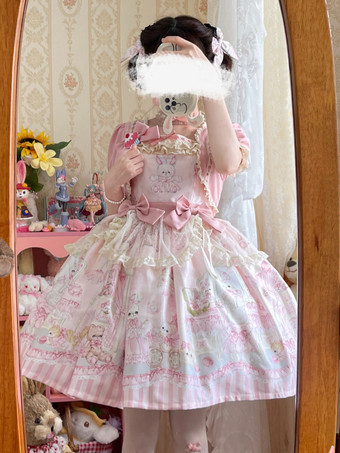 スイートロリータドレス ポリエステル半袖OPロリータドレス