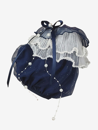 甘いロリータ衣装ディープブルー花柄ノースリーブドレスオーバースリーブアクセサリー