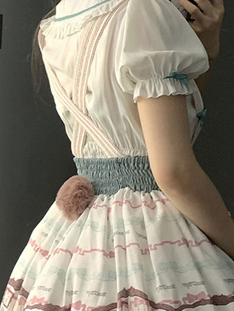 ロココスタイル ロリータ ブラウス ホワイト 半袖 ロリータ トップ リボン フリル ロリータ シャツ