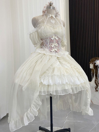 ロリータドレス ティーパーティースタイル ロリータスカート レース半袖 ポリエステル スイートドレス