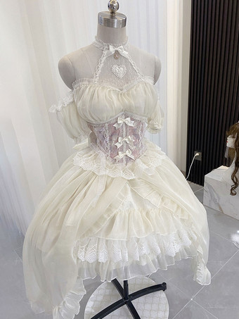 ロリータドレス ティーパーティースタイル ロリータスカート レース半袖 ポリエステル スイートドレス