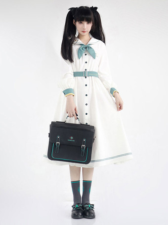 スイートロリータドレスポリエステル長袖ネイビースタイルロリータドレス