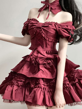 クラシック ロリータ ドレス ポリエステル 半袖 ロリータ ドレス クラシック ブラック