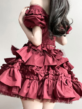 クラシック ロリータ ドレス ポリエステル 半袖 ロリータ ドレス クラシック ブラック