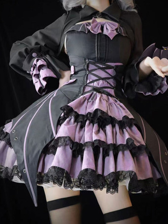 ライラックカラーゴスロリ ドレス リボン レース ピンク ピンク